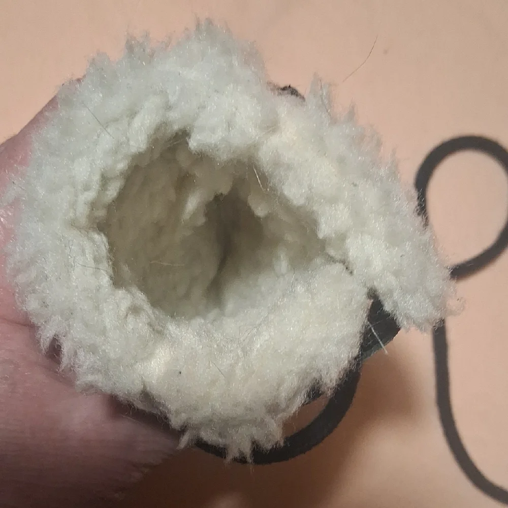 Faux Fur Hand Muffs with Leather Trim and Tie Strap - Beige